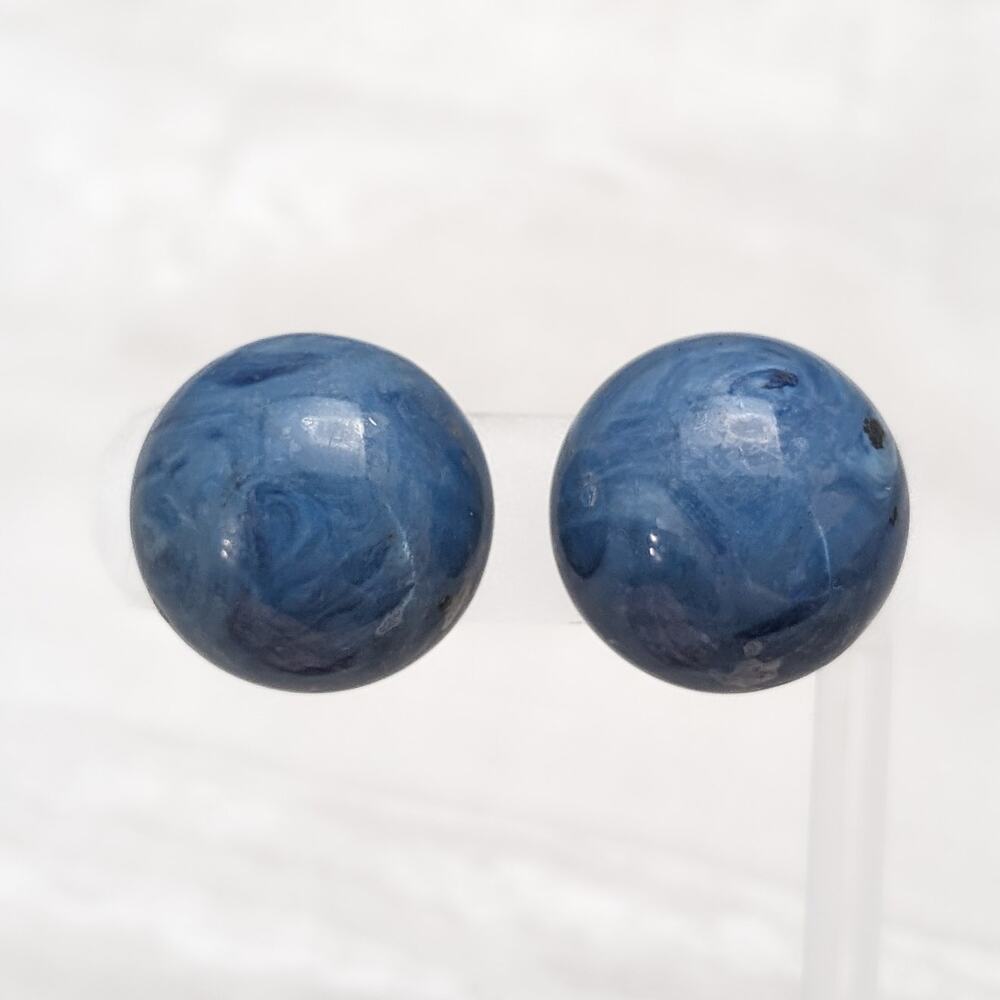 Vintage Clip On Earrings Large Very Domed Circle Muted Blue Tones Statement